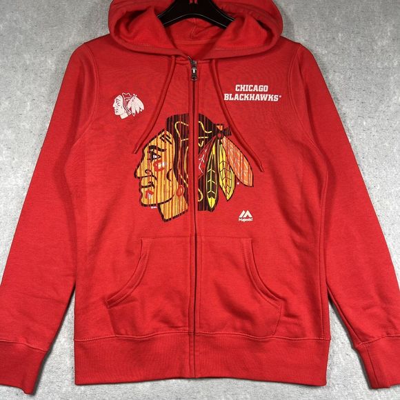 Chicago Blackhawks Sweatshirt Hoodie Womens Small NHL Graphic Print Red - Picture 2 of 9
